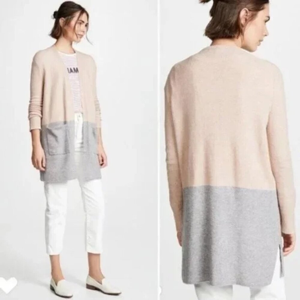 Madewell Kent XXS Colorblock Light Pink & Grey Merino Alpaca Open Cardigan